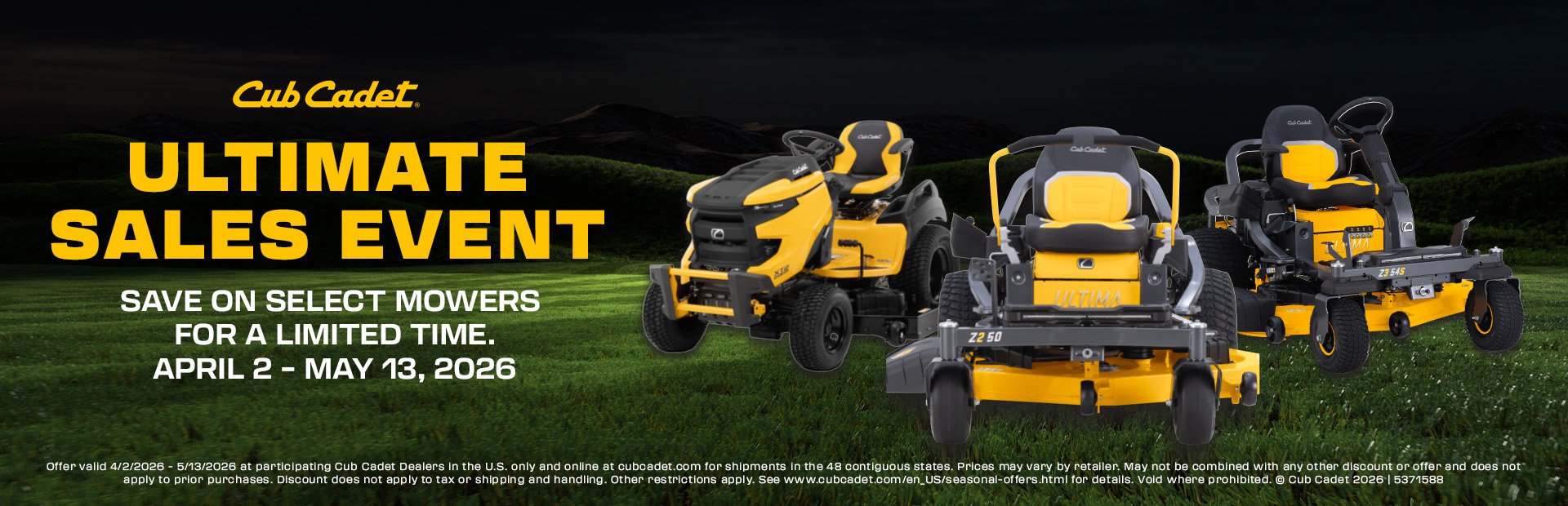 Cub Cadet Ultimate Sales Event website banner (2026)